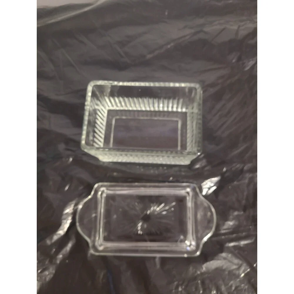 Vintage 2 Pcs Refrigerator Glass Butter Dish Keeper 7.5